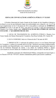 EDITAL DE CONVOCAÇÃO DE AUDIÊNCIA PÚBLICA  - PODER EXECUTIVO