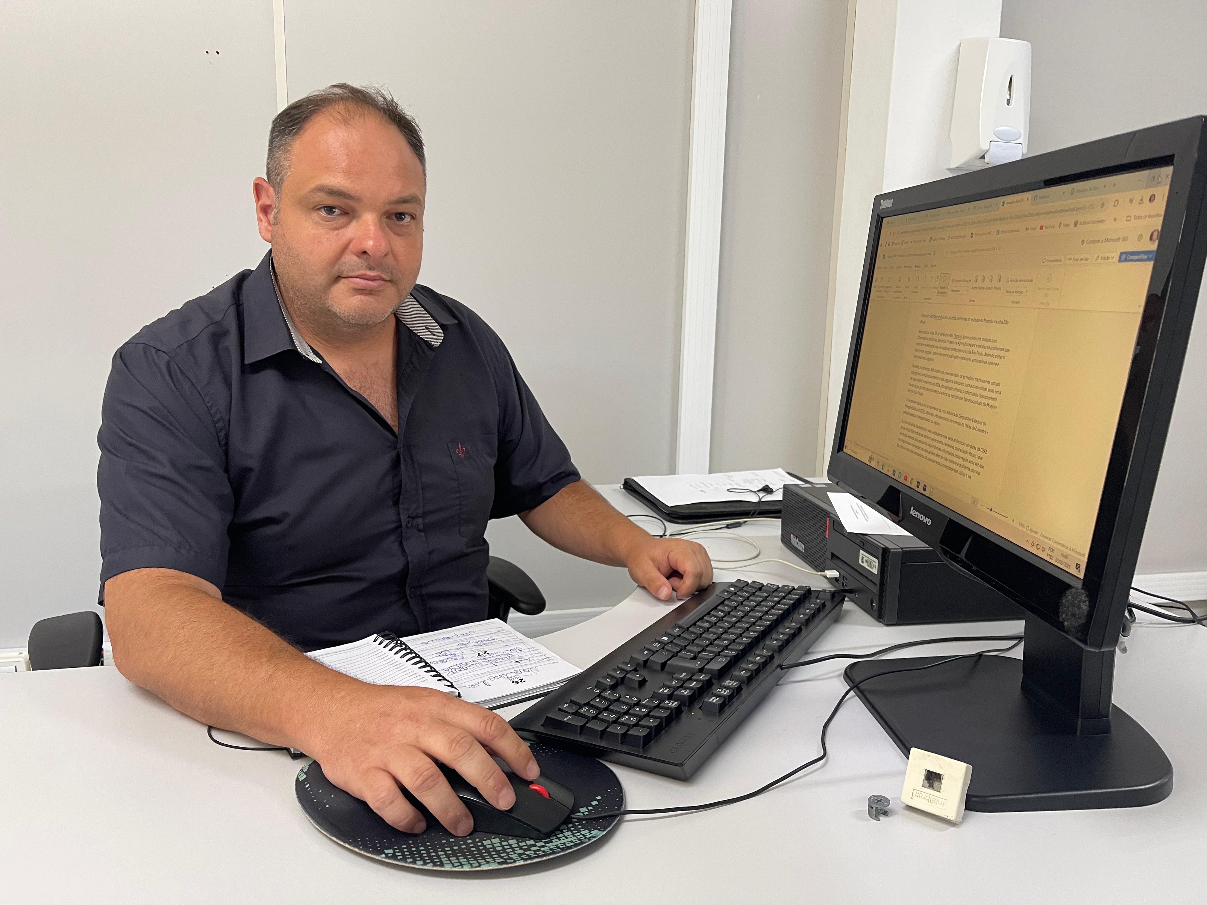 Vereador Adir Denardi Júnior solicita melhorias na estrada do Monjolo à Linha São Paulo 